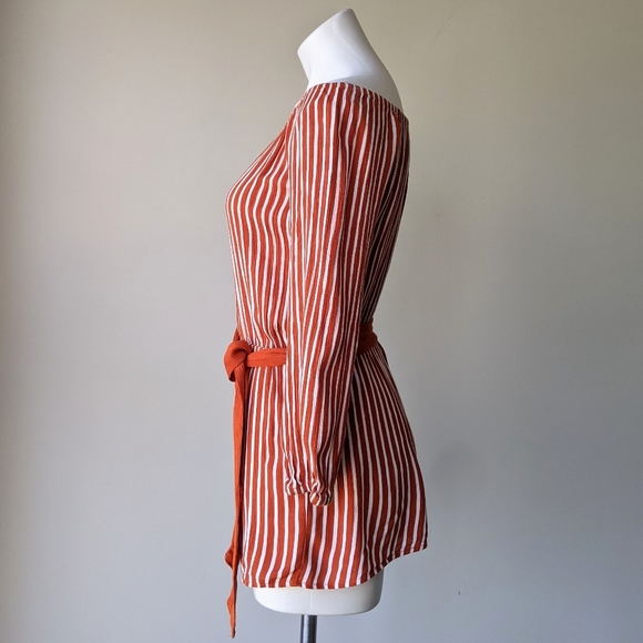 🌼 Forever 21 Striped Off-the-Shoulder Belted Romper - Picture 4 of 6